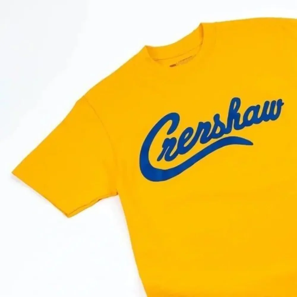 The Marathon Clothing Crenshaw T-Shirt Yellow Blue Script Logo Mens Tee